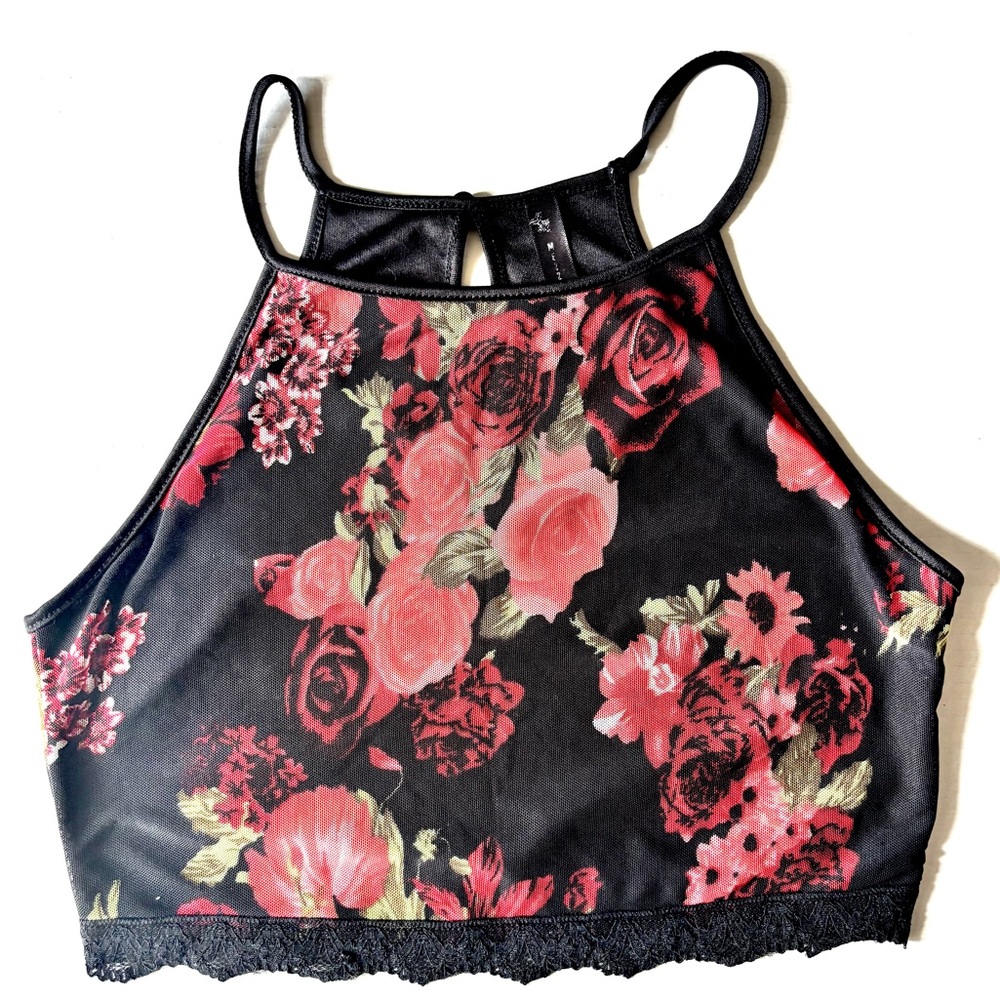 Floral Black and Red Crop Top